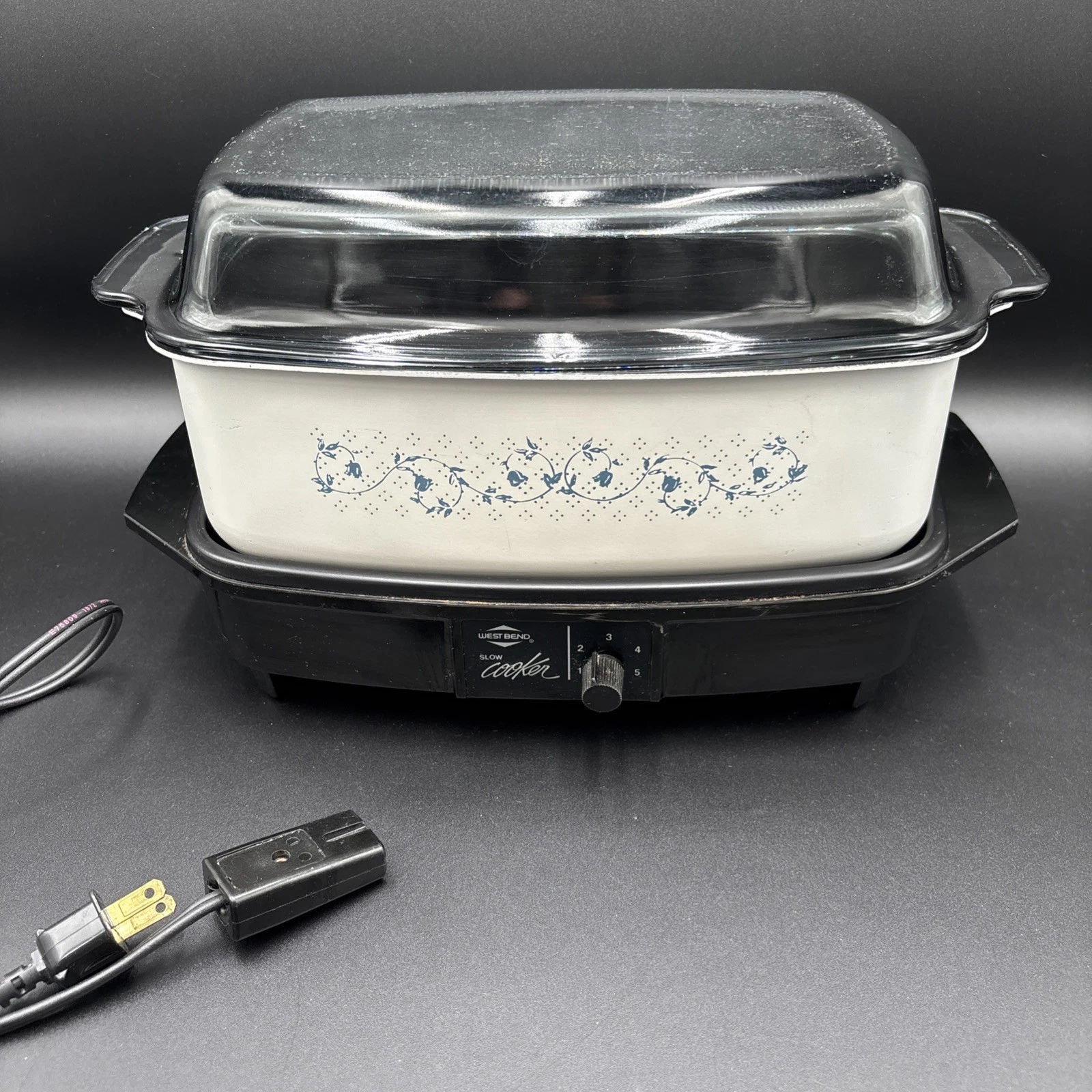 Vintage West Bend 4qt Slow Cooker Non-Stick w Mini Griddle GLASS LID TESTED