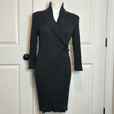 Calvin Klein Charcoal Gray Cableknit Buckle Sweater Dress L