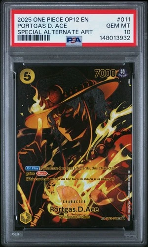 2025 ONE PIECE OP12 LEGACY OF THE MASTER ST13-011 PORTGAS D ACE SP PSA 10 GEM MT
