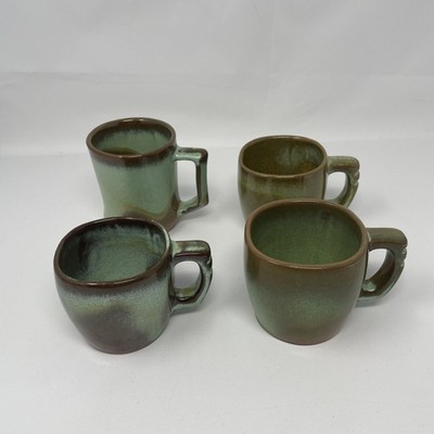 Frankoma Plainsman Prairie Green Retired 5C Coffee Tea Cup Mug Lot (4) Vtg
