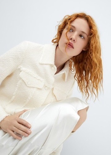 Mango Ivory Tweed Jacket Fringe Detail Size XL thumbnail 5