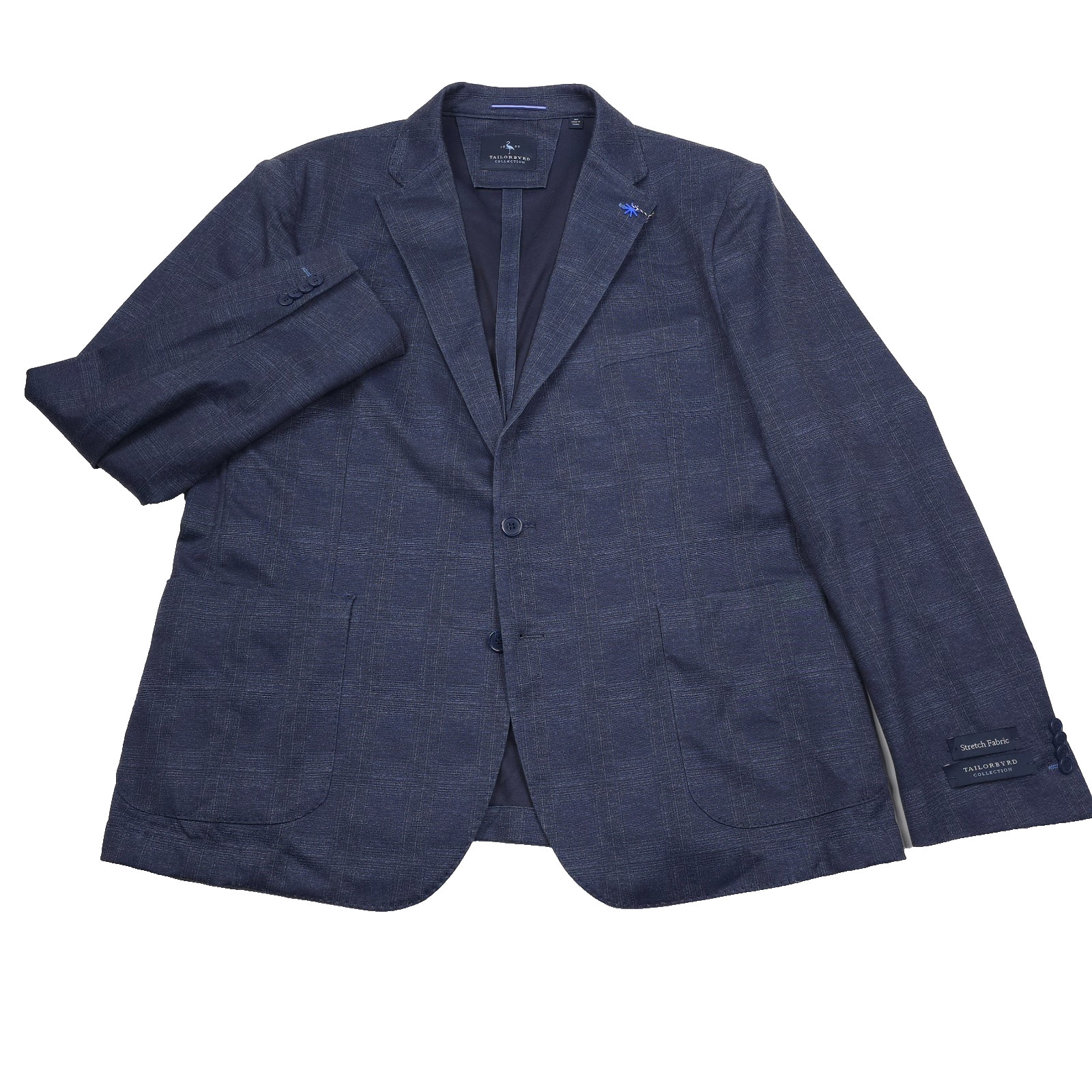 $325 Tailorbyrd Blue Plaid Notch Lapel Sport Coat Jacket Mens Size 46R