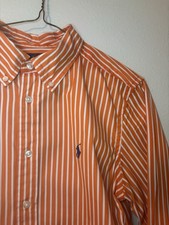 Polo Ralph Lauren Boy s Large Orange White Striped Oxford Cotton Button Down