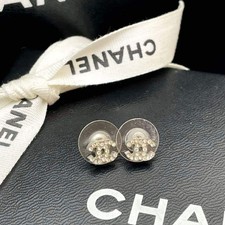 CHANEL 09P Coco Mark Line Stone Earrings Icon Mini Coco Jewelry Authentic