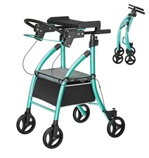 Rollator Walkers for-Seniors with-Seat, Indoor Outdoor Walker with Armrest pad