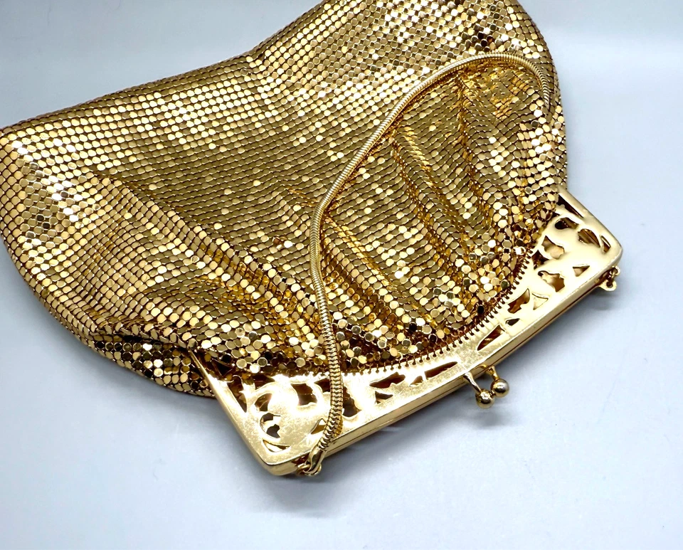 Vintage MCM Whiting & Davis Gold Metal Mesh Evening Bag Purse - Image 2 of 4