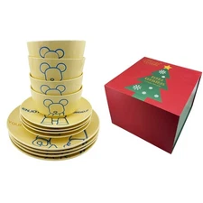 12-Piece Cartoon Gloomy Bear Dinnerware Set, 4-Person Ceramic Plates & Bowls 