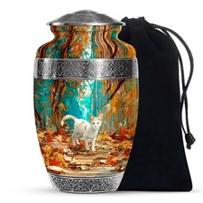 White Cat Standing Burial Large Urns For Ashes Adult Father 10 Inch 