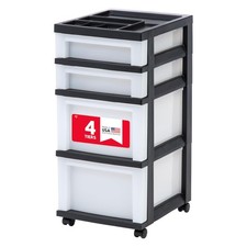 IRIS USA 4-Drawer Rolling Storage Cart, Plastic Craft Organizer, Black/Pearl