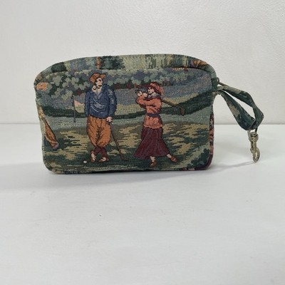 Vtg Tapestry Holdings Fine Accessories Bag Golf Scene Travel Cosmetic Clutch
