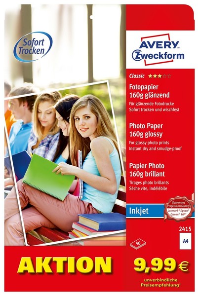 Avery 2415 Classic Inkjet Fotopapier Din A4 GläNzend 160G/M² 40 Blatt-image