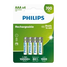 4 x PHILIPS AAA 700mAh NiMH Rechargeable Batteries - Ready to use DECT Phone 1.74 per battery