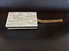 Vintage 1950's Evans Elegance Mother of Pearl Mesh Wristlet Mirror Compact Comb 