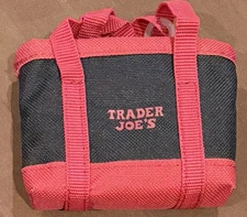 Trader Joe's 2 in 1 MICRO TOTE BAG w Folded Grocery Red Bag Inside ~ RED & BLACK
