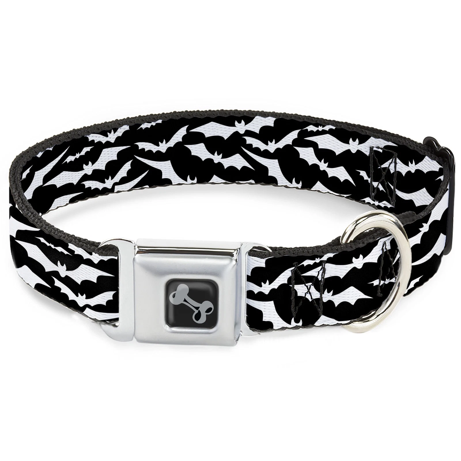 Dog Collar Bone Bats Flying Scattered Black/White WIDE-Small 13-17" (US IMPORT)