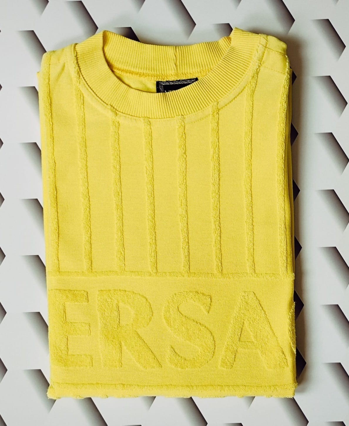 Gianni Versace 80s Vintage Velour T Shirt Made In Italy Yellow Small Rare OG