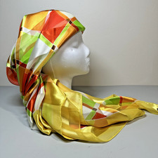 Vintage '70's Style Scarf MOD Chermuse w/ Shear Stripe Geo Squares 40"x 39"