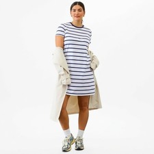 Athleta T-Shirt Dress Essential Striped Short Sleeve Crewneck White Navy Small