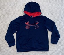 UNDER ARMOUR Black STORM Blue Hooded Sweatshirt HOODIE sz YLG Youth Large EC