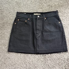 Levis Premium Icon Skirt Womens 27 Black Denim Mini Raw Hem Button Fly Skirt