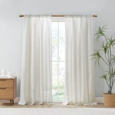 PA White Linen Blend Light Filtering Curtain Panel Pair 2 Pcs Window Panels
