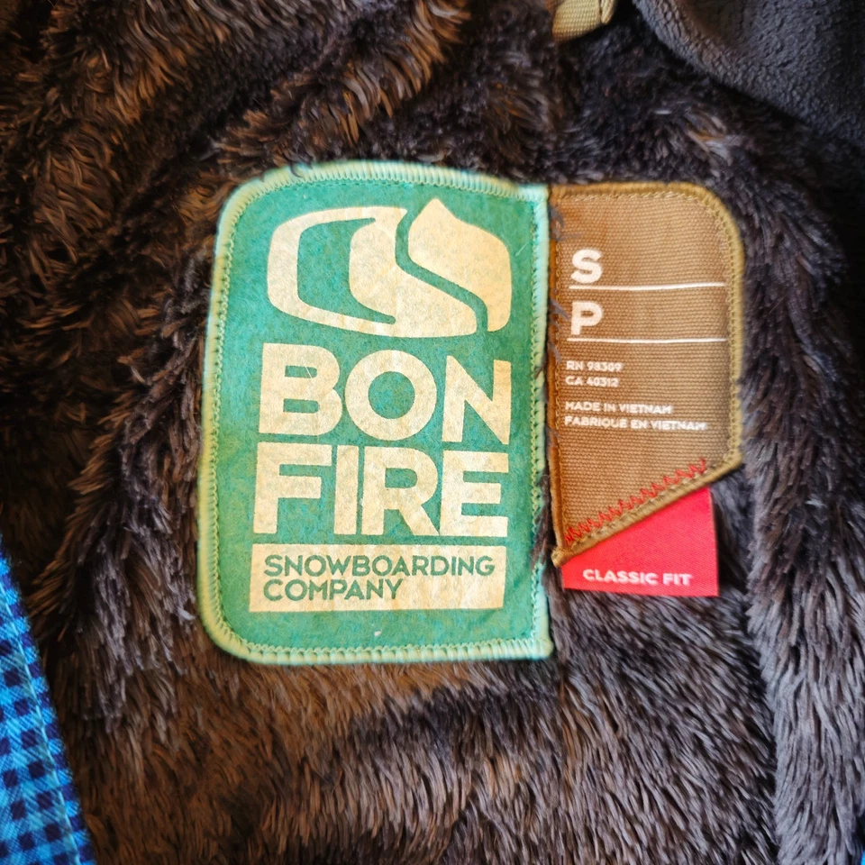 Chaqueta de snowboard Bonfire para mujer pequeña azul a cuadros con capucha aislada clásica Foto 2 de 4