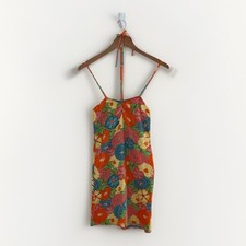 Zara Bright Floral Smocked Mini Dress Sz L Multicolor Tropical Beach Vacation