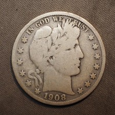 1908 **S** BARBER SILVER HALF DOLLAR ***NICE COIN!***  FREE SHIPPING! C1948