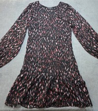 DO+BE Size Large Black/Maroon w/ Gold Specks Ruched Dress Sheer Oversize Sleeve