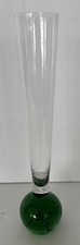 Hand Blown Green Bubble Glass Bud Vase 10  Tall Clear Stem Controlled Bubble