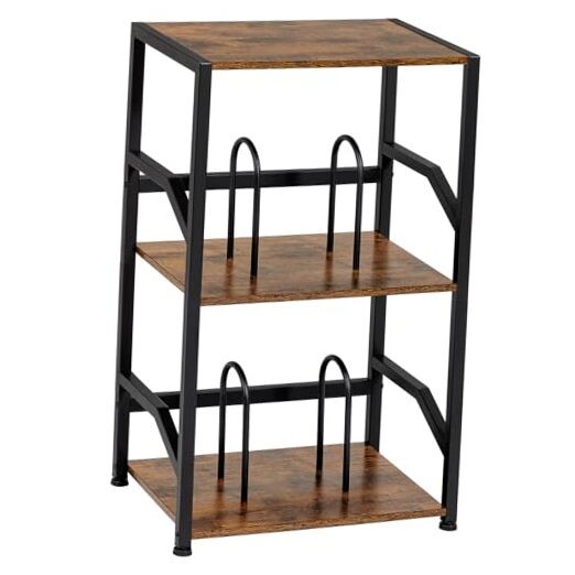 Vintage 3-Tier Rustic Brown Record Player Stand with Storage for 200 Vinyl Albums-image