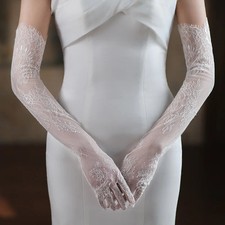 Lace Gloves Long Transparent Floral Mesh Elbow Length Wedding Party Women Glove