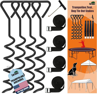 EURMAX USA Windproof Trampoline Stakes Anchor Kit-4Pcs Steel Corkscrew Anchor,He