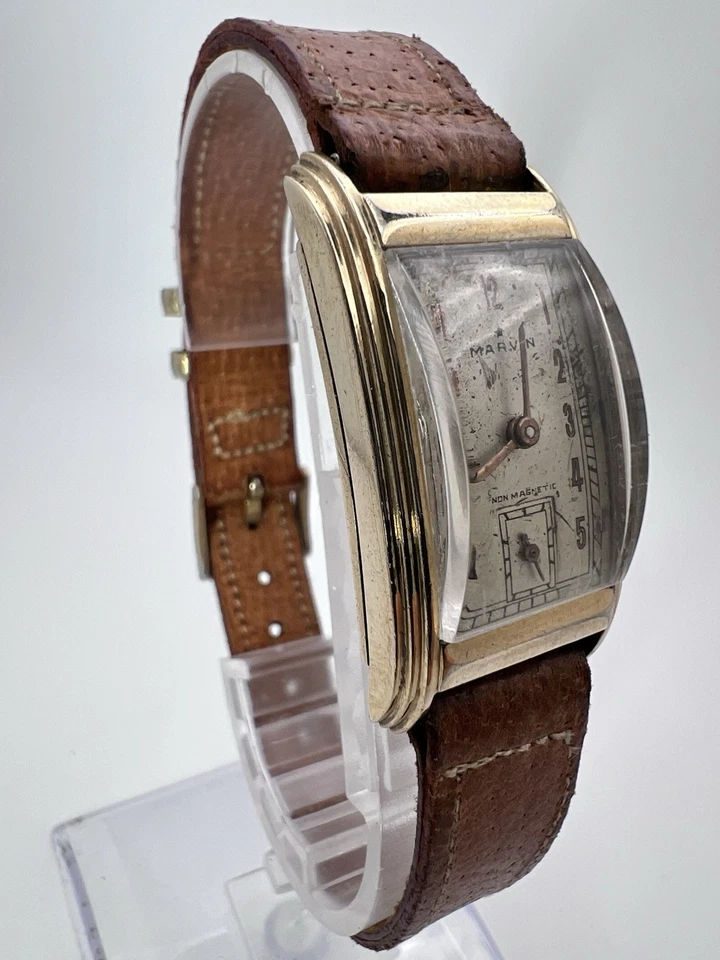 复古 Marvin Curvex 机械发条男士手表 10K 镀金 — 第 3/4 张图片