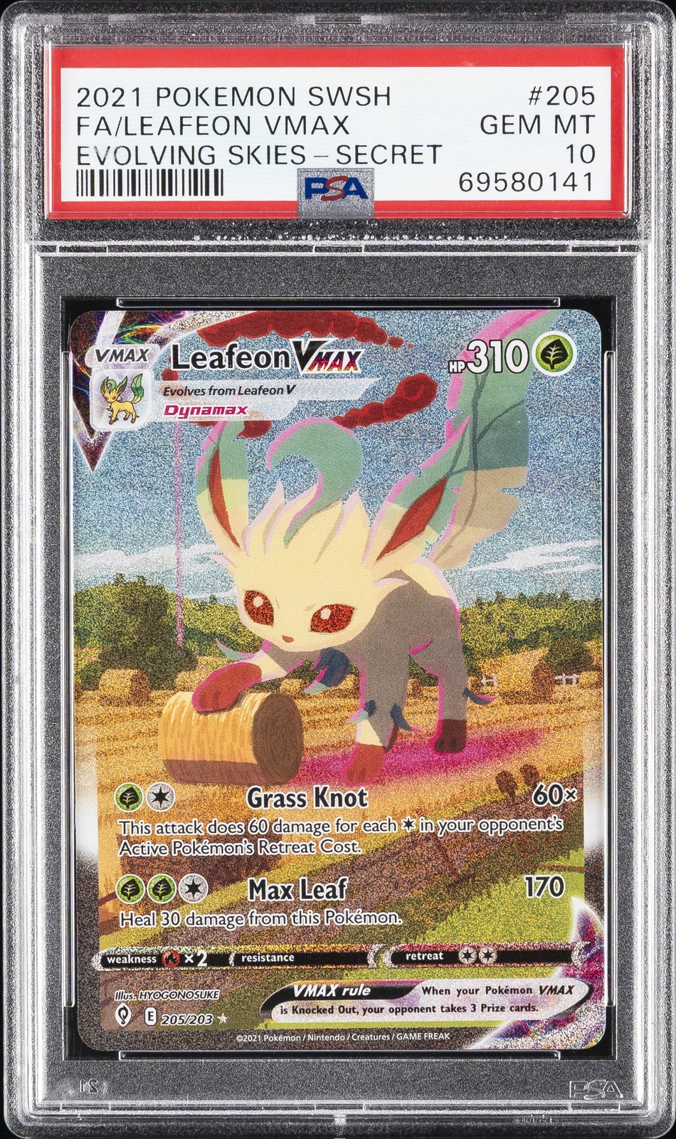 2021 POKEMON SWORD & SHIELD EVOLVING SKIES SECRET FULL ART/LEAFEON VMAX PSA 10