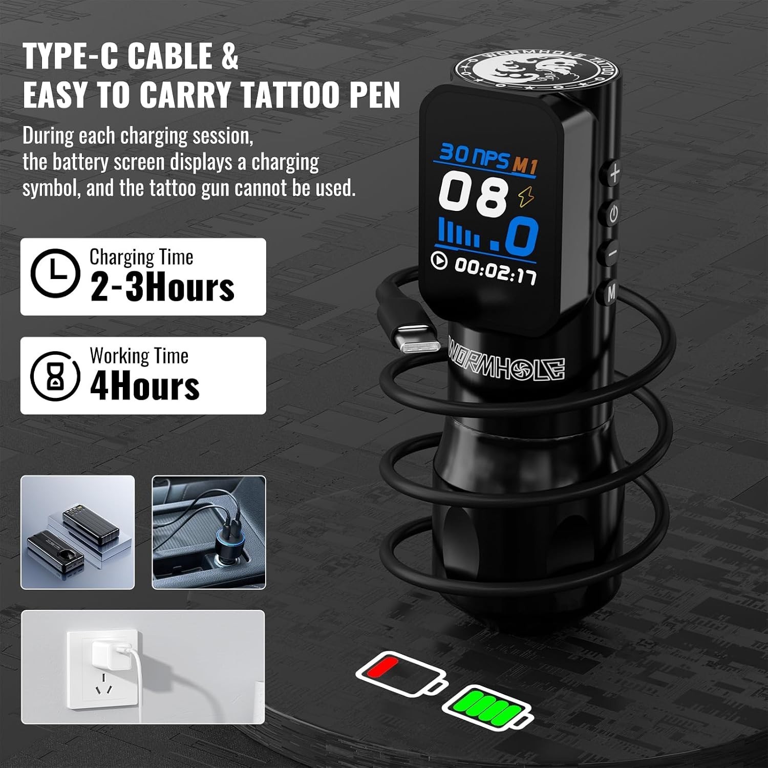 Gun, Tattoo Kit with 20pcs Tattoo Needles, 20pcs Tattoo Ink, 1500mAh Tattoo P... - Thumbnail 8