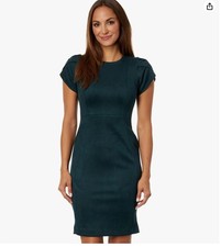 Calvin Klein Tulip Sleeve Sheath Dress Midi Knee Length Green Gold Zip Size 2P