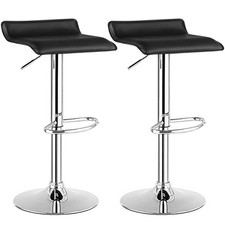 Set of 2 Swivel Bar Stool PU Leather Adjustable Kitchen Counter Bar Chairs Black