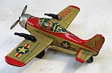 Vintage Tin Friction USAF Fighter Toy Airplane - Japan