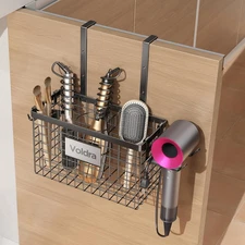Hair Dryer Holder Cabinet Door, Adhesive Hair Tool Organizer Wall Mount Adjustab