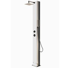 Solardusche weiße Glasfront Edelstahl Sonnenenergie Solarenergie Ideal Tobago