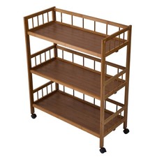 3 Tier Bamboo Storage Shelf Rack Trolley Cart Bookcase Shelving Unit with Wheels