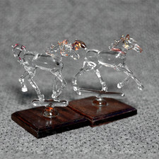 2x Vintage Murano Glas Pferd 6" Figuren Ornamente auf Holzst&auml;nder