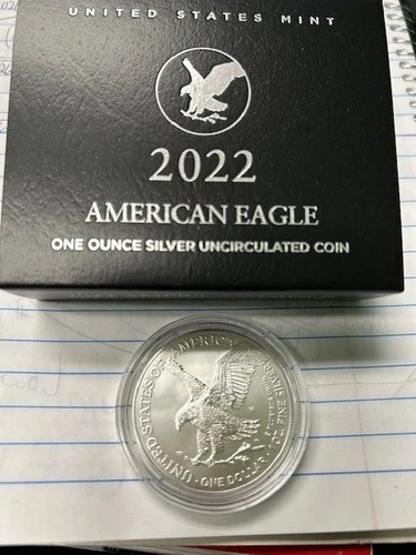 2022 W AMERICAN SILVER EAGLE UNCIRCULATED.  WITH OGP AND COA.