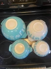 Pyrex Amish Butterprint Cinderella Mixing Bowls Set 4 Turquoise 441 442 443 444