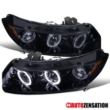 Fit 2006-2011 Honda Civic Coupe Black Smoke LED Halo Projector Headlights Lamps