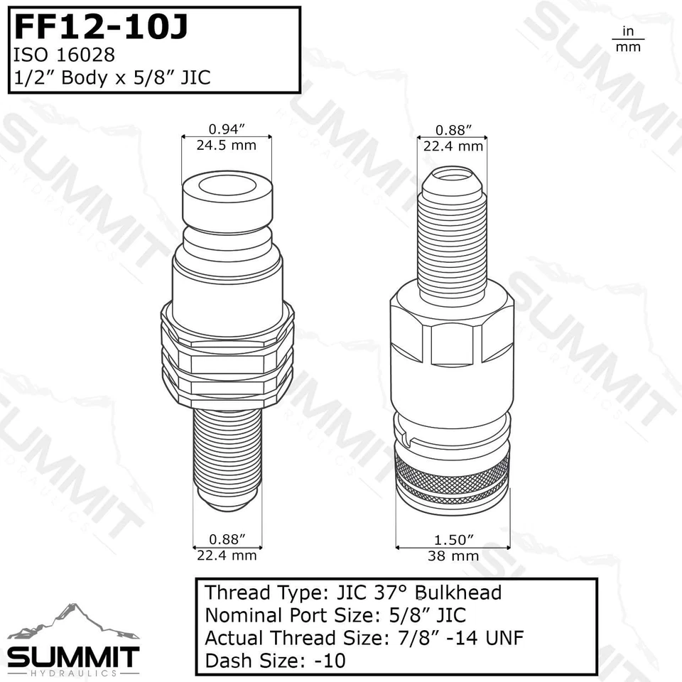 Flat Face Hydraulic Coupler, 1/2 Inch JIC, Skid Steer Mount - Image 4 of 4