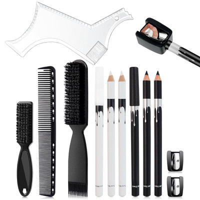 12Pcs Beard Shaper Tool Kit for Men Grooming, White Black Barber Pencil for Line