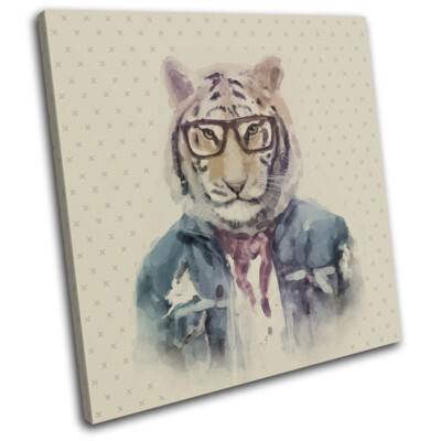 Hipster Watercolour Tiger Cat Animals SINGLE Leinwand Kunst Bild drucken