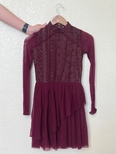 Weissman Burgundy Lace Long Sleeve Lyrical/Contemporary Dance Dress SA/MA